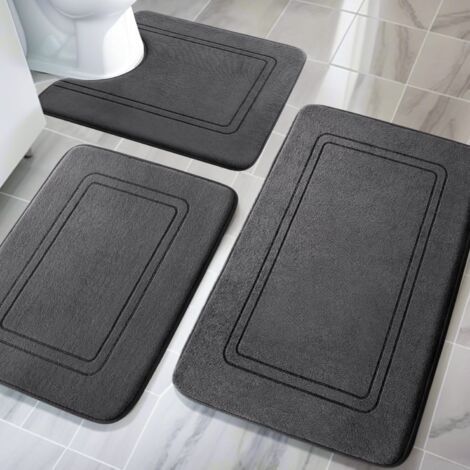 Badezimmermatten-set, 3-teilig, Weiche Badematte Aus Memory-schaum Und U-förmige Wc-matte, Rutschfest Und Waschbar