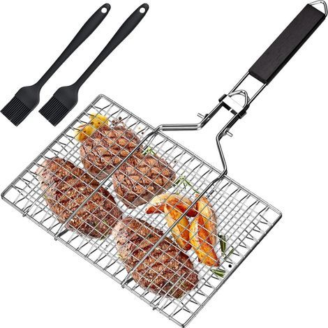Grillplatte Aus Edelstahl – Faltbar – Tragbar Und Rostfrei – Grillzubehörkorb – Geeignet Zum Grillen Von Fisch