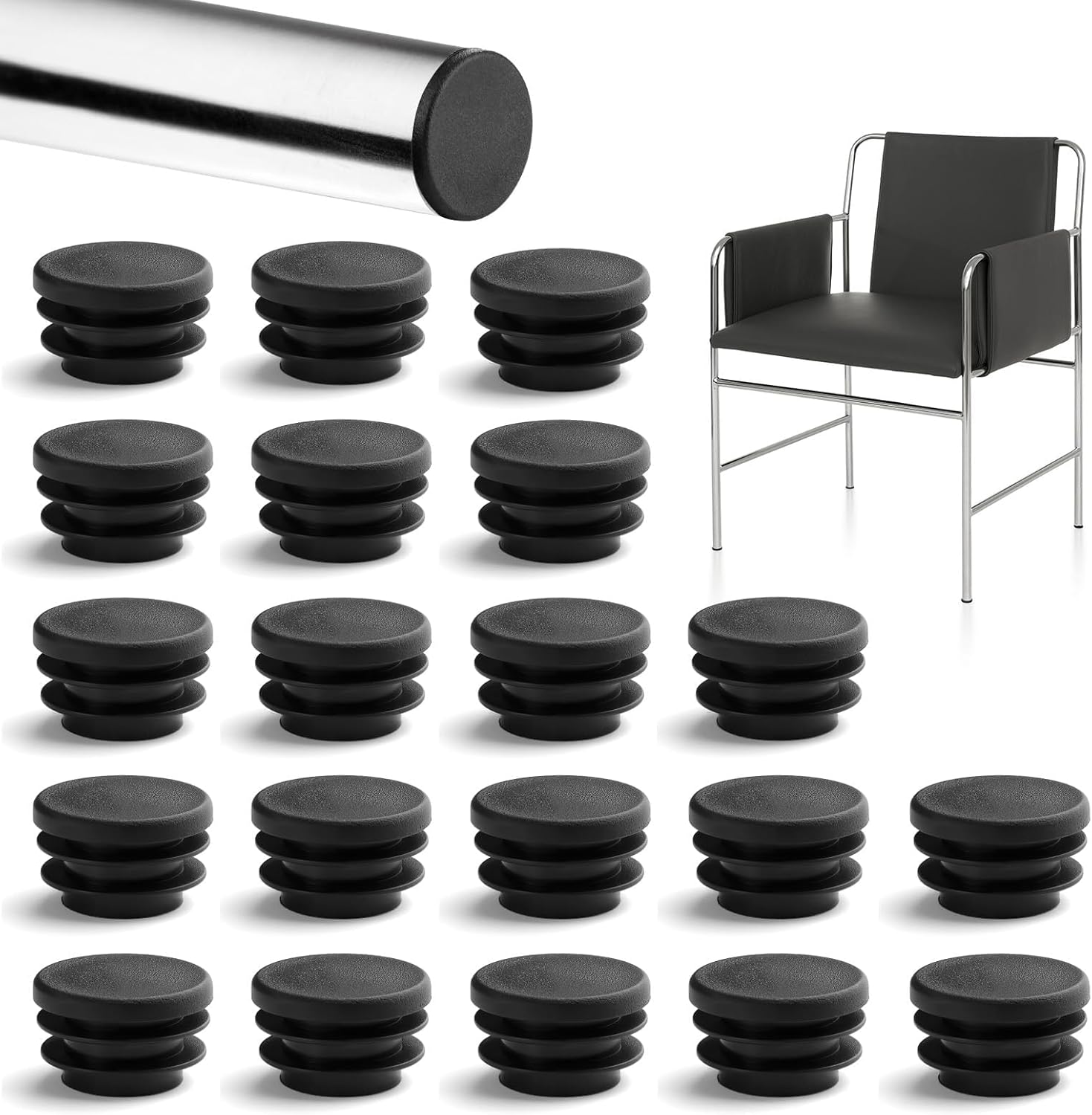 Ccykxa 20 Pcs Bouchons De Tube Rond Pour Tubes Ronds, Embouts De Tube Noirs, Embout De Chaise 25mm Dans Meubles, Protection De Glissement Dans Chaise, Canapé, Table, Étagère