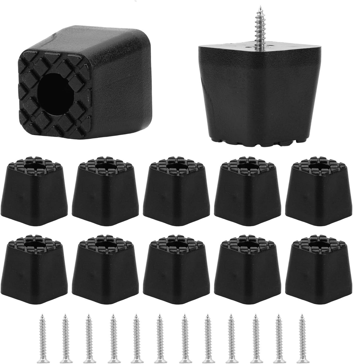Ccykxa Lot De 12 Embouts Carrés En Caoutchouc 30 X 30 X 29 Mm, Pieds En Caoutchouc Vissés Avec Vis Et Coussinet De Protection De Sol Vissé, Pour Chaises, Canapés, Pieds De Table