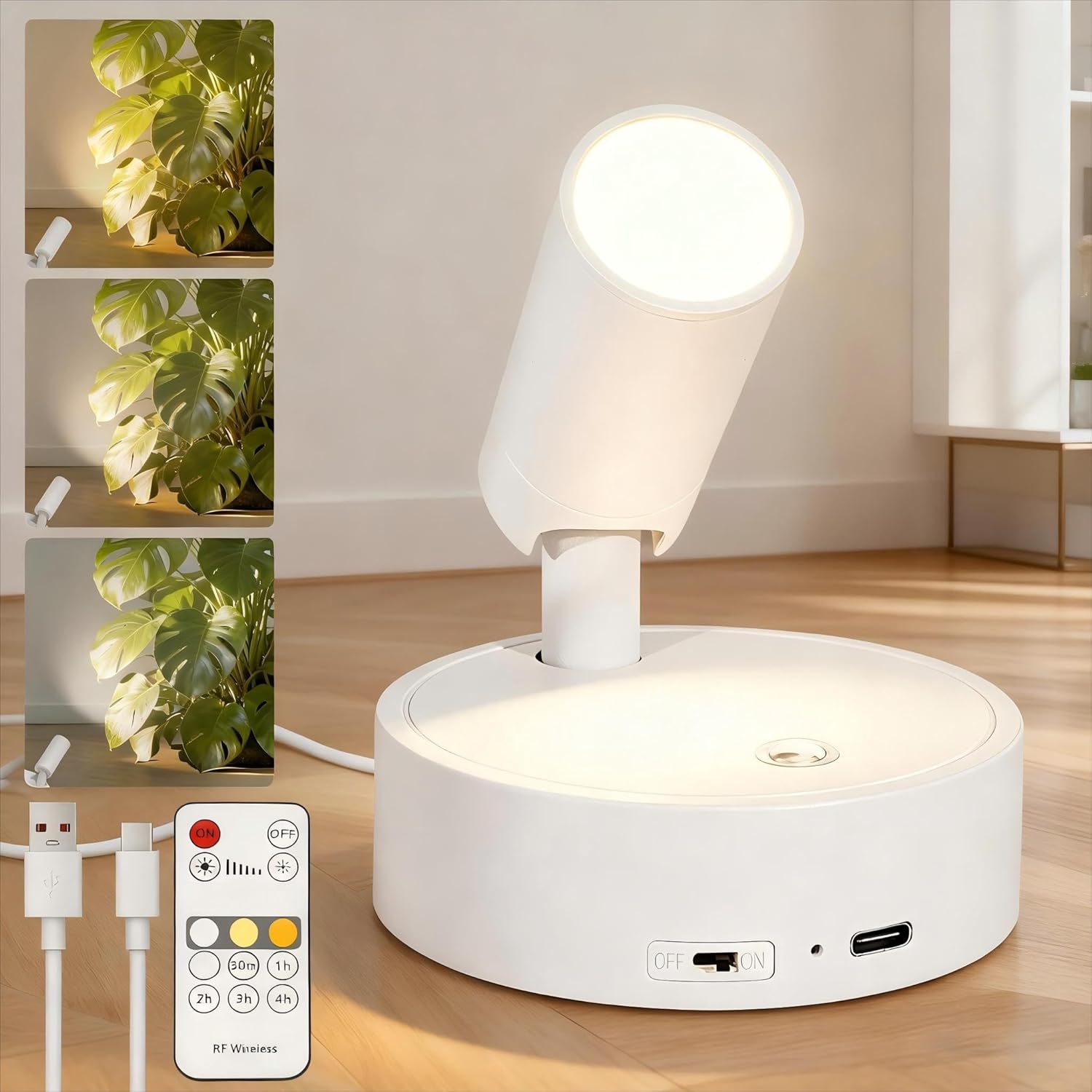 Ccykxa Spot Led Sans Fil Rechargeable Blanc 4000mah - Applique Murale Interieur Avec Télécommande Touche Tactile - Minuterie Intégrée Pour Plantes, Armoires, Chambre, Salon, 1 Pièce