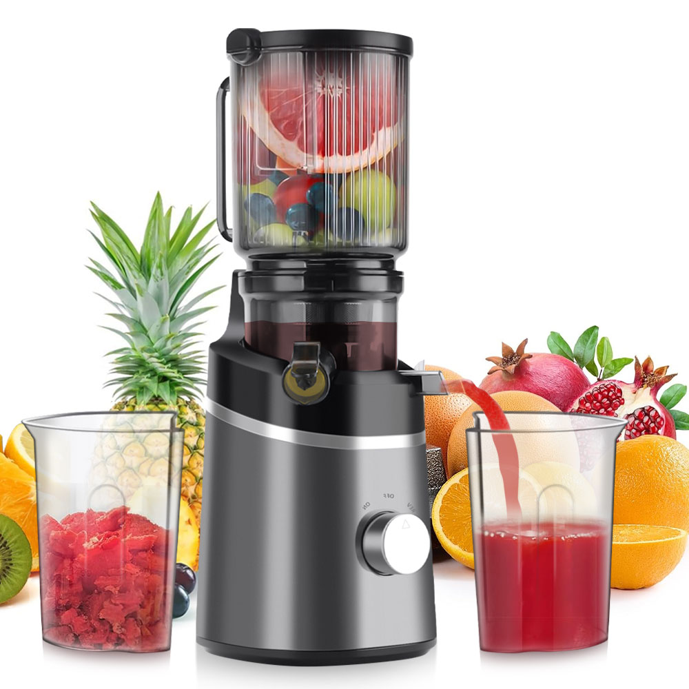 Vertikaler Obst- Und Gemüsesaftpresser, 120 Mm, Mit 2 Bechern Und Bürste, 800 W Und 1,5 L Fassungsvermögen