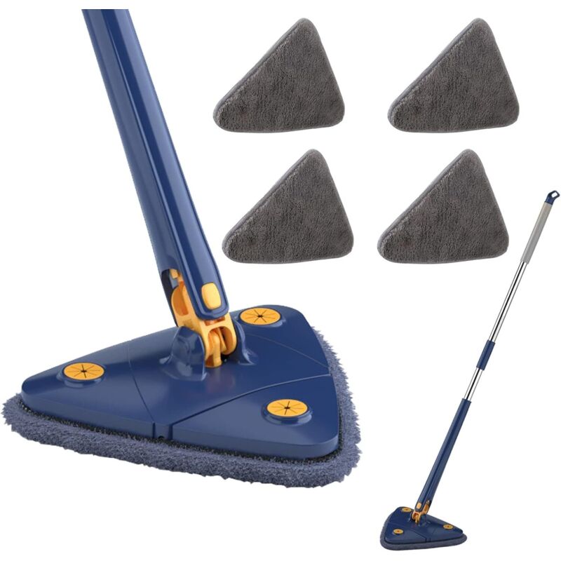 Vadrouille De Nettoyage Triangulaire Rotative 360° – Microfibre Pour Sols Durs, Murs Et Plafonds – Compression Automatique De L'Eau – Inclus 4 Chiffons