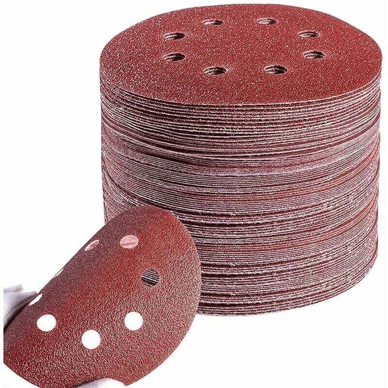 Lot De 100 Disques Ponçage Papier Abrasifs 125 Mm 8 Trous Circulaire Sablé Grain P60/80/100/120/240 Disque Abrasif Pour Ponceuse Excentrique Poncer, Polir, Dérouiller