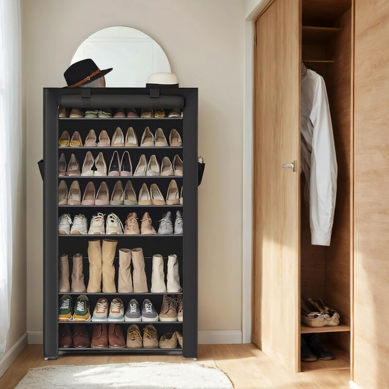 Étagère À Chaussures 10 Niveaux, Armoire De Rangement, Avec Couvercle Anti-poussière, Peut Contenir 40 À 50 Paires De Chaussures, Noir