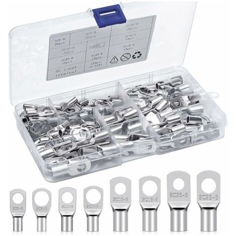 Lan-crimp-anschlussklemmen-sets 6mm² 10mm² 16mm² 25mm² Ringkabelschuhe Verzinnte Kupferklemmen Sc-steckverbinder Für Autobatterien, Fahrzeuge, Motorräder (120 Stück)