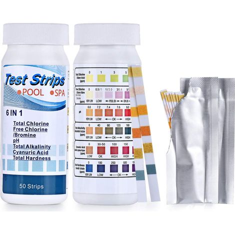 Lan 2er-pack 6-in-1-teststreifen Für Schwimmbäder Und Whirlpools, Wasserteststreifen Für Chlor/freies Chlor/ph-wert/alkalität/cyanursäure/flüssigkeitshärte, 100 Stück