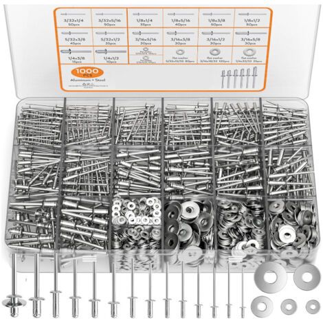 Lan Sortiment Von 1000 Aluminium-blindnieten, 14 Größen (3/32
