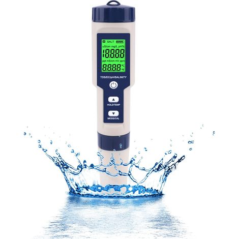 Elektronisches 5-in-1-ph-meter, Misst Ph-wert, Tds, Ec, Salzgehalt Und Temperatur Wasserqualitätstester Lcd-bildschirm