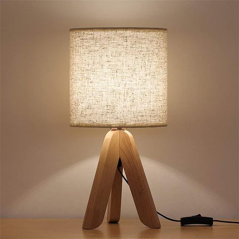 Lan Nachttischlampe – 1er-set, Tischlampe Aus Holz, Leinenbezug, E27-fassung, Vintage-dreibein, Für Schlafzimmer, Wohnzimmer, Hotel, Café, Geschenk Für Kinder/erwachsene, 34 X 18 X 18 Cm, Leuchtmittel