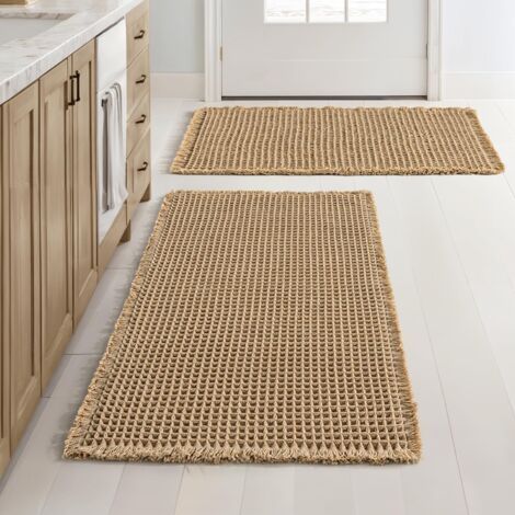 Lan Waffel-badematten-set (2er-set), Bohème-stil, Rutschfest, Waschbar, Für Badezimmerböden, Badewanne Und Dusche, Braun, 45,7 X 76,2 Cm