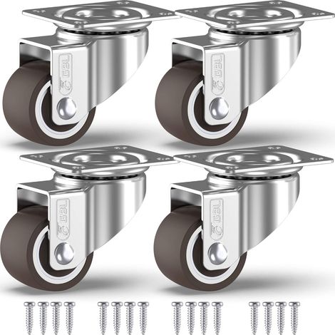4 Schwenkbare Möbelrollen Ohne Bremse + Schrauben – 33 Mm Bis 40 Kg – Mini-rollen Ohne Abdrücke Für Schwere Böden – Gummiräder Für Transportwagen – Silber