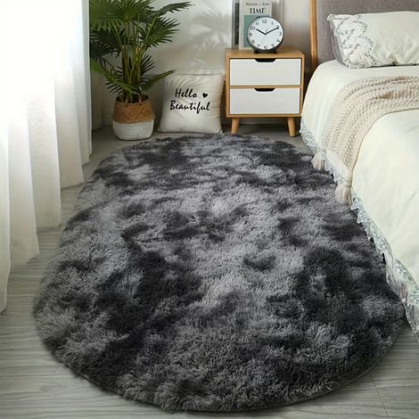 Lan Dunkelgrau 5050cm (seide Wolle) Seiden- Und Wollteppich, Schlafzimmerteppich, Fleckenabweisend, Leicht Zu Reinigen, Ovaler, Rutschfester Teppich Für Den Bettbereich.