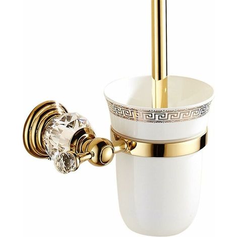 Lan Wc-bürstenhalter Aus Metall Mit Poliertem Glas Und Wc-zubehörset, Golddesign, Wandmontage Und Goldfinish, Europäischer Stil Für Badezimmer