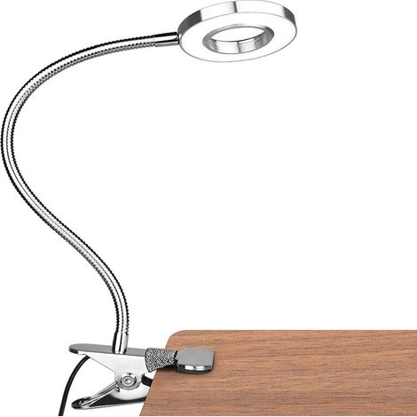 Led-schreibtischlampe, Klemm-leselampe, Usb-schreibtischlampe, Stufenlos Dimmbare Led-schreibtischlampe, Augenschonende Leuchtstoffröhre, Silber