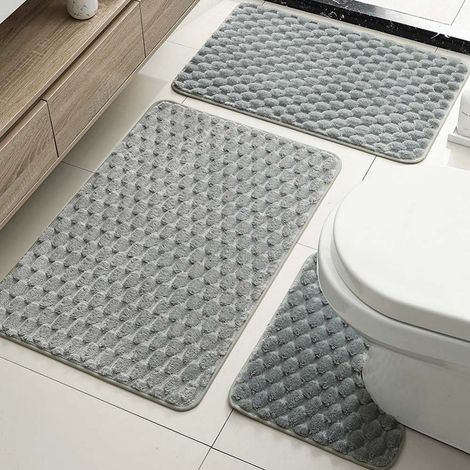 Lan Rechteckiges Graues Samt-badematten-set 4060cm Plüsch Mit Schildkrötenmuster, Dreiteiliges Set, Saugfähig, Rutschfest, Leicht Zu Reinigen.