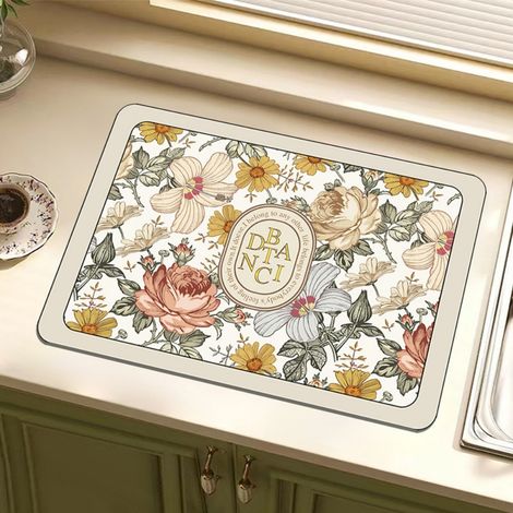 Lan Eden Floral Frame 5080cm (kieselgur) Abtropfmatte, Saugfähige, Rutschfeste Kieselgurmatte Für Die Küche, Hitzebeständige, Verbrühungssichere Isoliermatte, Hochtemperaturbeständig
