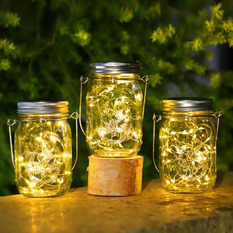 Lan 3-teiliges Solar-gartenlaternen-set – 30 Leds, Wasserdicht (ip65), Solar-hängeleuchten Im Einmachglas-design Für Garten, Baum Und Terrasse (weiß)