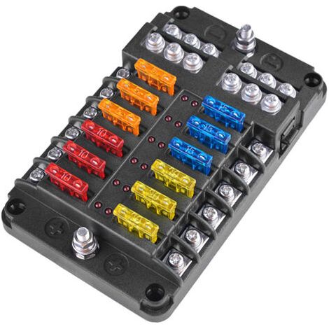 Lan-sicherungskasten Mit Led-anzeige, Feuchtigkeitsbeständiger Abdeckung – 12 Stromkreise Mit Minuspol, Schraubbefestigung Für Auto, Boot, Wohnmobil, Lkw, Sicherungen Im Lieferumfang Enthalten