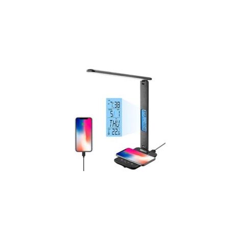 Dimmbare Led-schreibtischlampe Mit Lan-anschluss, 3 Modi, 3 Helligkeitsstufen, Lcd-display, Kabelloser Ladefunktion Und Augenschutz