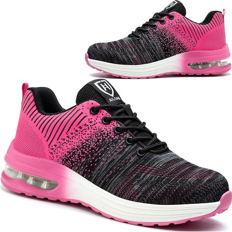 Lan Leichte Sicherheitsschuhe Für Damen Und Herren, Atmungsaktive Und Bequeme Arbeitsschuhe Mit Stahlkappe, Schwarz-rosa, Größe 40