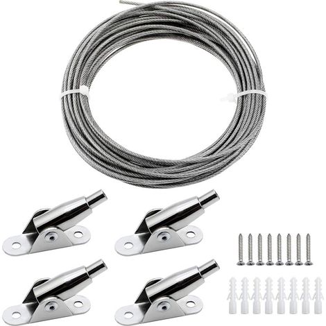 Lan 2 Mm X 10 M Pvc-ummanteltes Edelstahlseil Mit Aufhängerahmen, Metallseil Und Befestigungsschrauben Zum Aufhängen Von Fotos, Kleidung, Lampen, Vorhängen, Max. Traglast 30 Kg