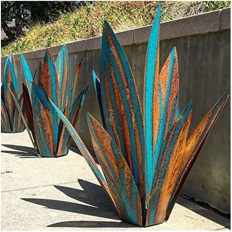 Lan Bdd Metall-gartendekoration In Form Einer Agave - Rustikale Metallskulptur - Rustikale Gartenstatue - 65 Cm, 9 Blätter