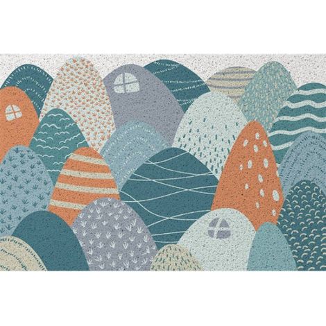 Lan Beyond The Hills – Blau – Horizontale Fußmatte 40 X 60 Cm Aus Seide Im Rustikalen Stil, Geschlungen, Schmutz- Und Abriebfest, Zuschneidbar, Rutschfest, Mit Schmutzabweiser