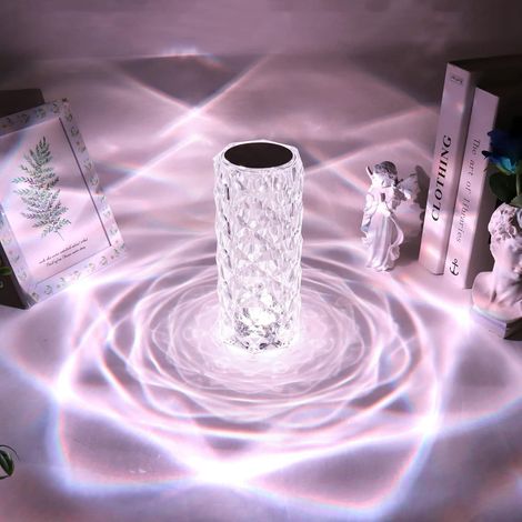Lan Kristall-tischleuchte – 16-farbige Led-diamant-tischleuchte – Wiederaufladbares Ambientelicht – Touch-fernbedienung (rosa)