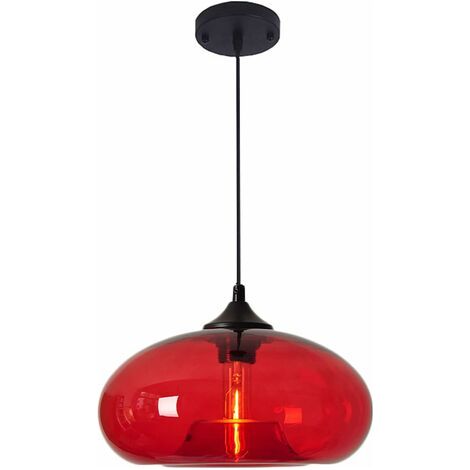 Lan Vintage Industrielle Runde Pendelleuchte Aus Farbigem Glas, Retro Loft Bar Deckenleuchte E27, Kronleuchter Für Küche, Esszimmer, Schlafzimmer (rot) [energieklasse A+]
