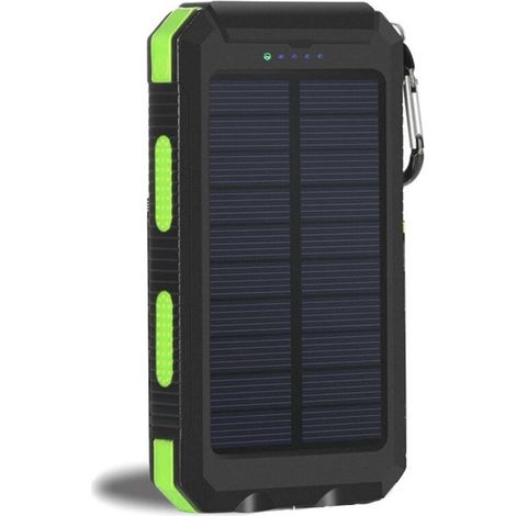 Lan 20000 Mah Solar-powerbank, Tragbare, Wasserdichte Powerbank Mit Zwei Led-leuchten, 7,7 X 14 X 2,2 Cm, Grüner Rand, Schwarze Unterseite