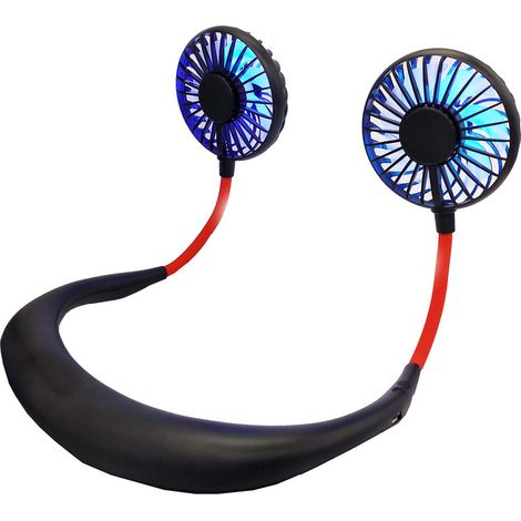 Tragbarer Usb-nackenventilator Von Lan Mit Akku, Mini-ventilator Mit Led-kragen Für Den Außenbereich, Kleiner Ventilator, Schwarz, Einheitsgröße