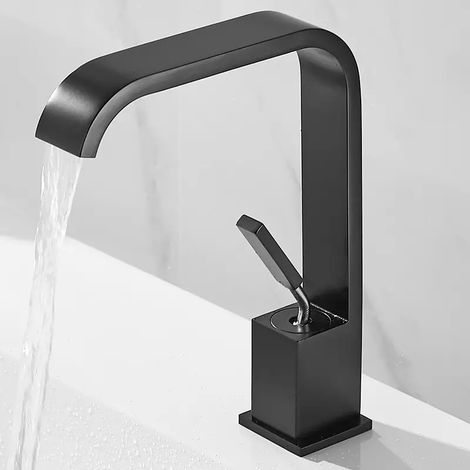 Lan Schwarze Wasserfall-waschtischarmatur Mit Hohem Auslauf, Messing-badarmatur