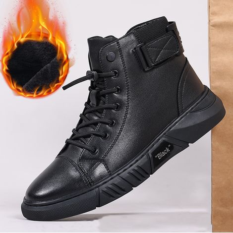 Lan Sicherheitsschuhe, Herren-freizeitstiefel, Schwarz, Hohe Ausführung, Rutschfest Und Stoßdämpfend, Kurze Lederstiefel (eu 43)