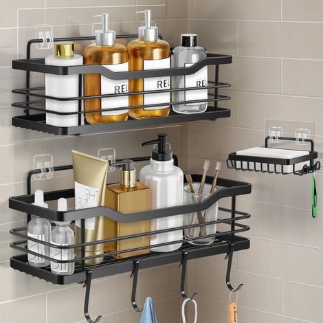 Lan Duschablage Ohne Bohren, 3er-set, Duschablage-badezimmeraccessoire Aus Edelstahl 304, Schwarze Duschablage