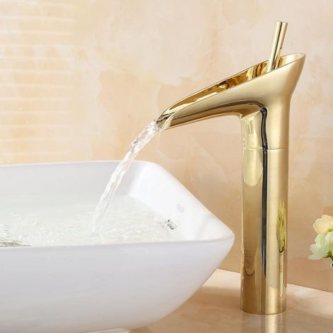 Lan Wasserfall-waschtischarmatur, Waschtischmischer, Hochfall-waschtischarmatur, Goldene Waschtischarmatur