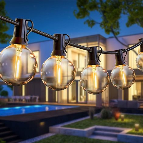 Lan Lichterkette Für Den Außenbereich, 7,6 M Lange Lichterkette Mit 12 G40-led-lampen (kunststoff), Ip45 Wasserdicht, Warmweiß, Für Garten, Partys, Terrasse Und Hochzeitsdekoration.