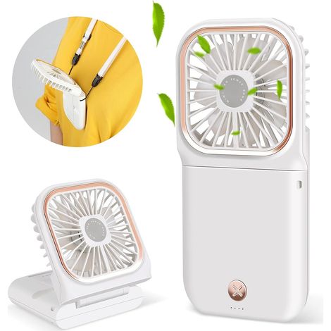 Handventilator, Tragbarer Tischventilator, Faltbarer, Per Usb Aufladbarer Nackenventilator (weiß)