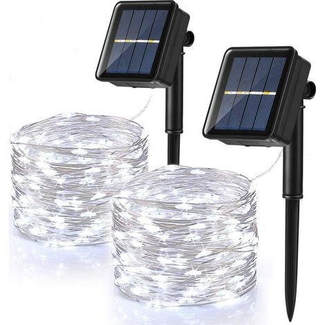 Lan [2er-pack] Solar-lichterkette Für Den Außenbereich, 100 Leds, Wasserdicht, 12 M, 8 Modi, Kupferdraht, Für Garten, Terrasse, Hochzeit, Weihnachtsfeier, Kaltweiß