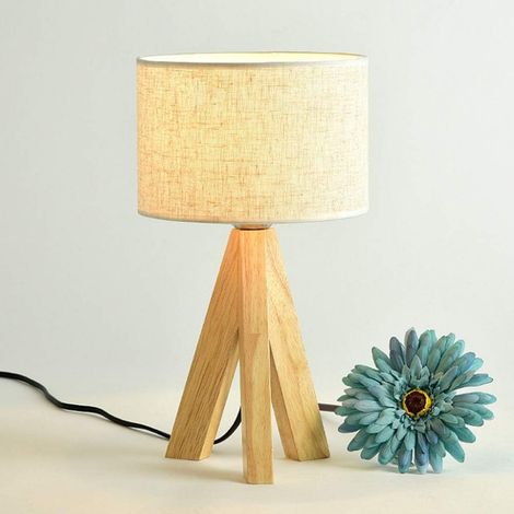 Lan Led E27 Nachttischlampe Aus Holz, Moderner Minimalistischer Retro-stil, Tischlampe, Schreibtischlampe, Wohnzimmerlampe, E27-leuchtmittel, Staub-/holzfarben, 5 W, Warmes Licht [energieklasse F]