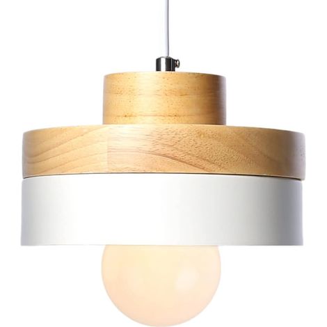 Lan Moderne Pendelleuchte Aus Holz Und Metall, Weißer Lampenschirm, Industrieller Led-lampenschirm, Moderne Pendel-deckenleuchte, 1-flammige Leuchte Für Esszimmer, Küche (e27-sockel, Weiß)