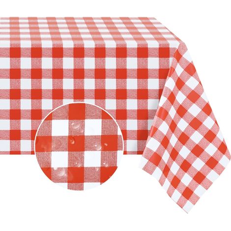 Lan Rechteckige Pvc-vinyl-tischdecke, 100 % Wasserdicht, Ölabweisend Und Abwaschbar, Kariert, Für Esszimmer, Picknicks Und Den Außenbereich – 140 X 140 Cm, Rot-weiß