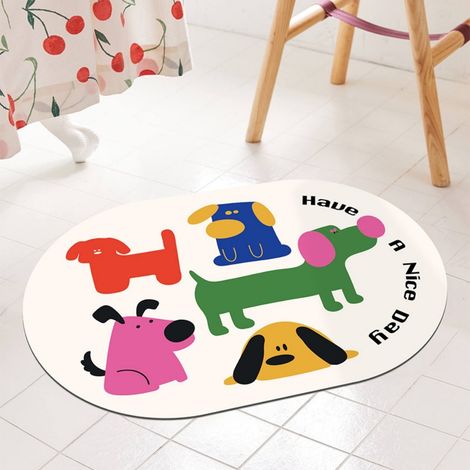 Lan Bunte Welpenmatte Aus Kieselgur 4060cm Bunte Welpenmuster Rutschfeste Badezimmermatte, Saugfähige Toilettentürmatte, Kieselgur-fußmatte.