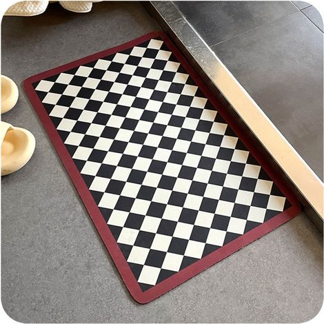 Lan Kieselgurmatte Mit Schwarz-weißem Rautenmuster, 50 X 80 Cm, Rutschfeste Karomatte Für Wc Und Badezimmer, Saugfähige Badezimmer-fußmatte, Kieselgur-duschmatte