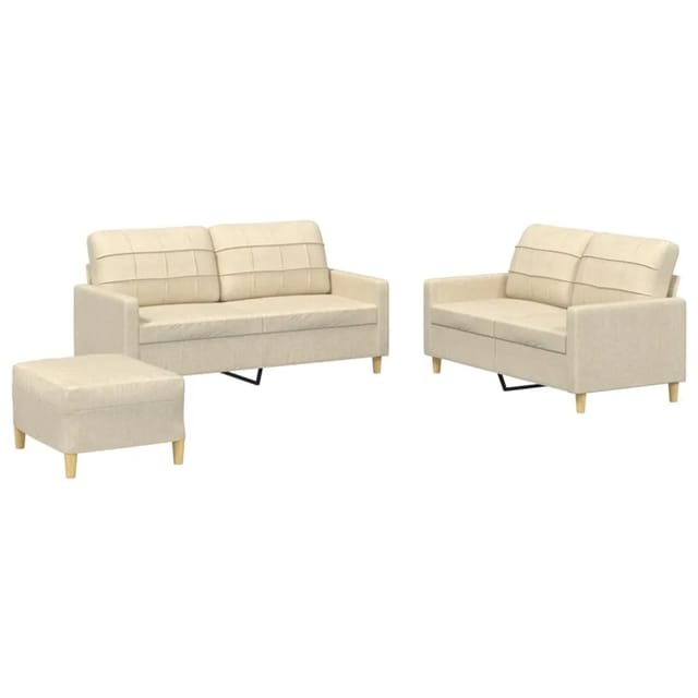 vidaXL 3-Tlg Sofagarnitur mit Kissen Creme Stoff 3201284