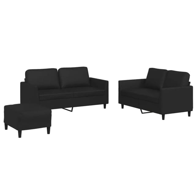 vidaXL 3-Tlg Sofagarnitur mit Kissen Schwarz Kunstleder 3201755