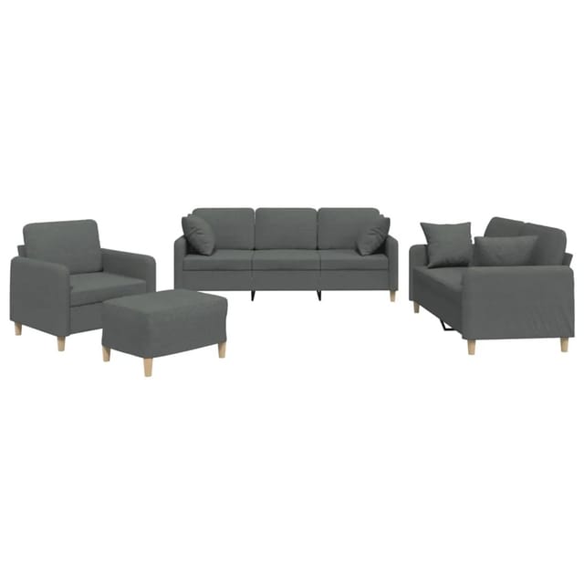 vidaXL 4-Tlg Sofagarnitur mit Kissen Dunkelgrau Stoff 3202079