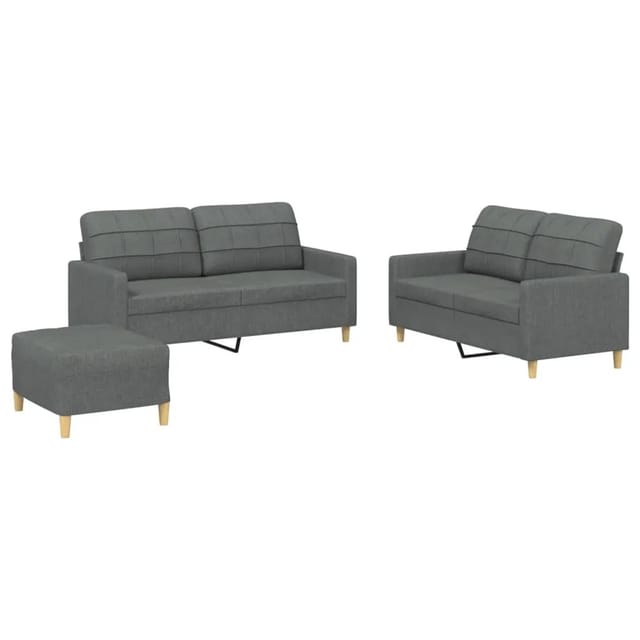 vidaXL 3-Tlg Sofagarnitur mit Kissen Dunkelgrau Stoff 3201283