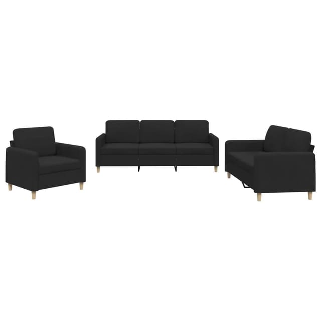 vidaXL 3-Tlg Sofagarnitur mit Kissen Schwarz Stoff 3202058