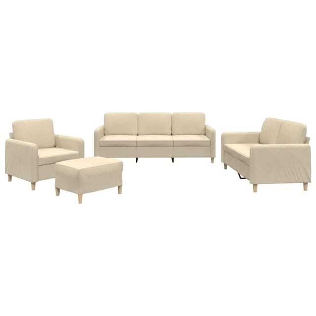 vidaXL 4-Tlg Sofagarnitur mit Kissen Creme Stoff 3202064
